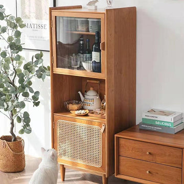 Nordic Natural Cabinet with 2-Door 1 Adjustable Shelf Rattan Woven 51" in Height